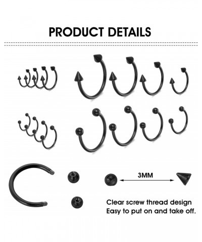 32Pcs 16G Variety of Sizes Horseshoe Rings Surgical Steel Nose Septum Horseshoe Hoop Earring Eyebrow Earring Hoop Lip Horsesh...