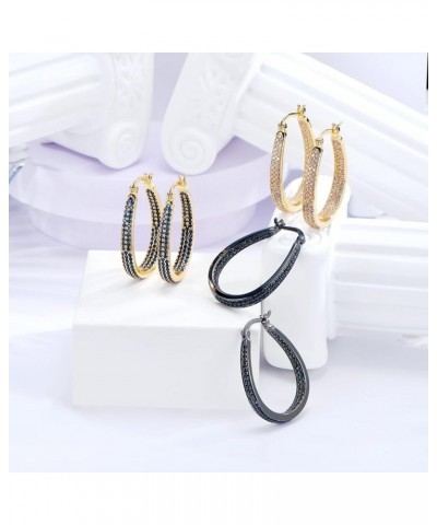 925 Sterling Silver Post Hoop Earrings for Women Gilrs Multcolors Cubic Zirconia 14K Gold Plated Oval Chunky Silver Gold Hoop...