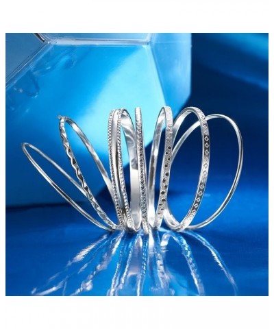 Italian Sterling Silver Jewelry Set: 7 Assorted Texture Bangle Bracelets 8.5 Inches $144.40 Bracelets