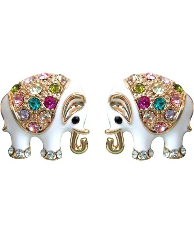 18k Gold Plated Multicolor Enamel Colorful Crystal Elephant Stud Earrings White $9.51 Earrings