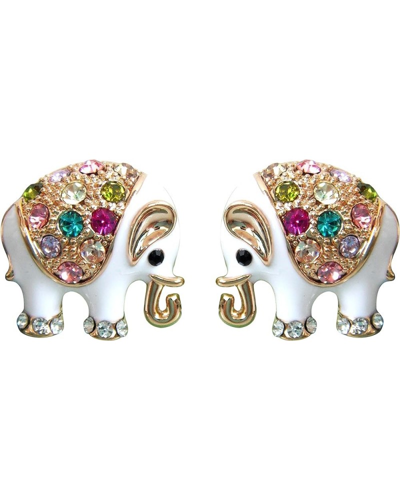 18k Gold Plated Multicolor Enamel Colorful Crystal Elephant Stud Earrings White $9.51 Earrings