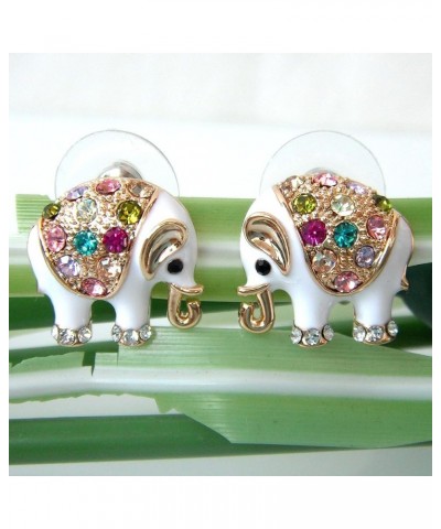 18k Gold Plated Multicolor Enamel Colorful Crystal Elephant Stud Earrings White $9.51 Earrings