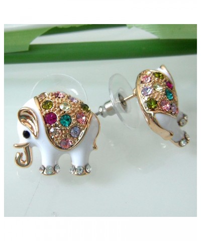 18k Gold Plated Multicolor Enamel Colorful Crystal Elephant Stud Earrings White $9.51 Earrings