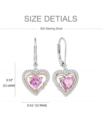 Heart Dangle Earrings 925 Sterling Silver Birthstone Leverback Drop Earrings with 5A Cubic Zirconia with 2-tone White Gold&Ro...