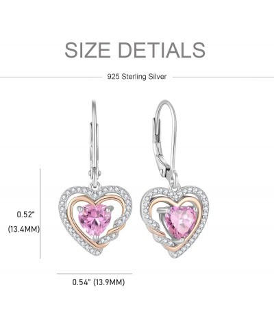 Heart Dangle Earrings 925 Sterling Silver Birthstone Leverback Drop Earrings with 5A Cubic Zirconia with 2-tone White Gold&Ro...