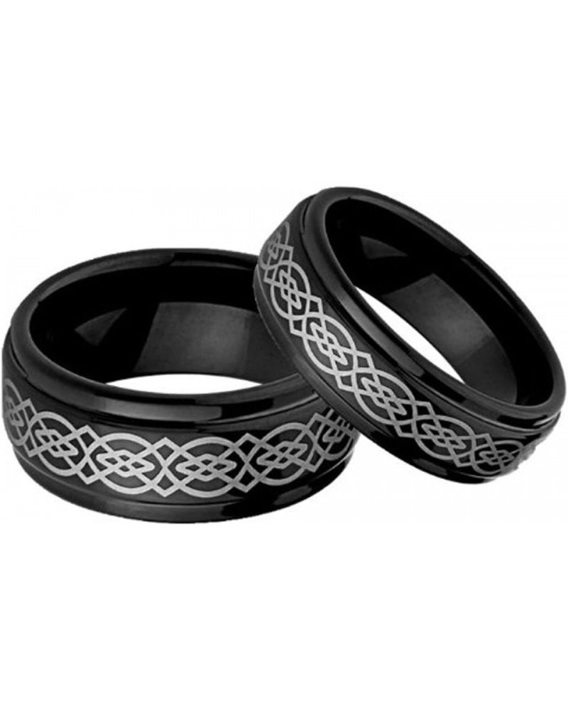 His & Her's 8MM & 6MM Black Tungsten Carbide Wedding Band Ring Set w/Laser Etched Celtic Design $19.67 Sets