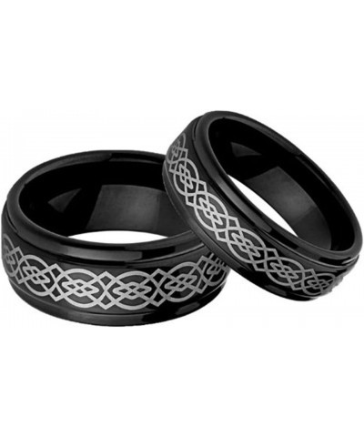 His & Her's 8MM & 6MM Black Tungsten Carbide Wedding Band Ring Set w/Laser Etched Celtic Design $19.67 Sets