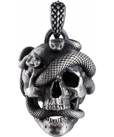 Skull Snake Pendant Necklace for Men Women | Halloween Gothic Charm Jewelry Gift(Chain not included) Oxidized Silver $40.46 N...