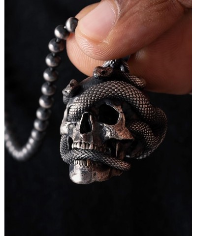 Skull Snake Pendant Necklace for Men Women | Halloween Gothic Charm Jewelry Gift(Chain not included) Oxidized Silver $40.46 N...