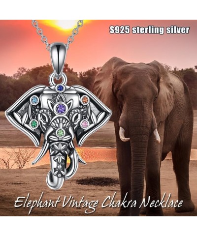 S925 Sterling Silver Elephant Jewelry Chakra Necklace for Women with 7 Chakra CZ Good Luck Animals Elephant Gift for Elephant...