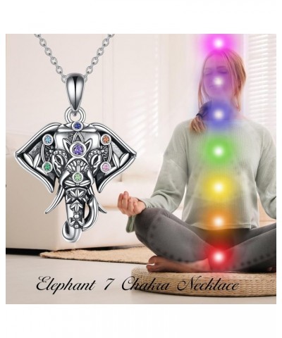 S925 Sterling Silver Elephant Jewelry Chakra Necklace for Women with 7 Chakra CZ Good Luck Animals Elephant Gift for Elephant...