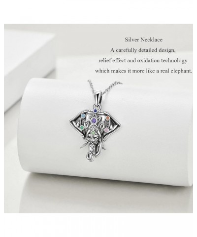 S925 Sterling Silver Elephant Jewelry Chakra Necklace for Women with 7 Chakra CZ Good Luck Animals Elephant Gift for Elephant...