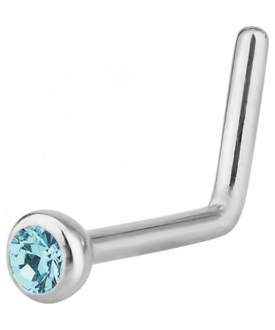 18g Surgical Steel 2mm Cubic Zirconia Crystal L Shaped Nose Ring Aqua Blue CZ $8.39 Body Jewelry