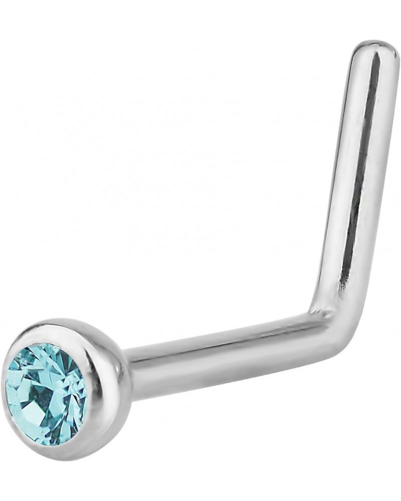 18g Surgical Steel 2mm Cubic Zirconia Crystal L Shaped Nose Ring Aqua Blue CZ $8.39 Body Jewelry