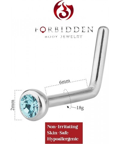 18g Surgical Steel 2mm Cubic Zirconia Crystal L Shaped Nose Ring Aqua Blue CZ $8.39 Body Jewelry