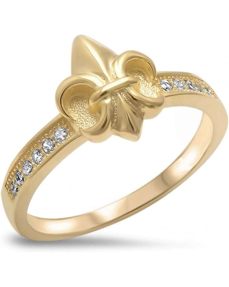 Yellow Gold Plated Fleur De Lis .925 Sterling Silver Ring Sizes 4-11 $10.99 Rings