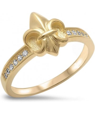 Yellow Gold Plated Fleur De Lis .925 Sterling Silver Ring Sizes 4-11 $10.99 Rings