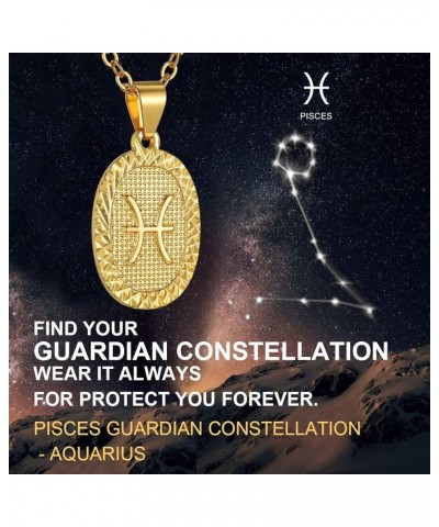 Gold Zodiac Necklace for Women Men, Constellation Coin Horoscope Astrology Pendant Necklaces Lucky Jewelry 12. Pisces (Feb 19...