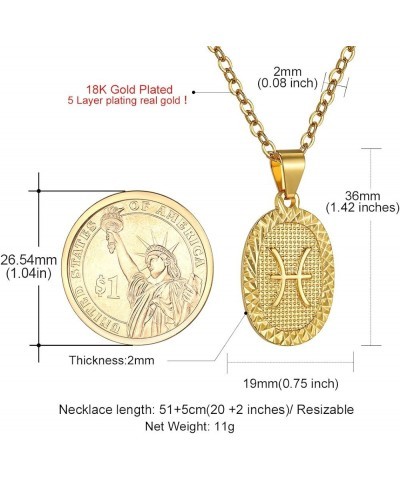 Gold Zodiac Necklace for Women Men, Constellation Coin Horoscope Astrology Pendant Necklaces Lucky Jewelry 12. Pisces (Feb 19...