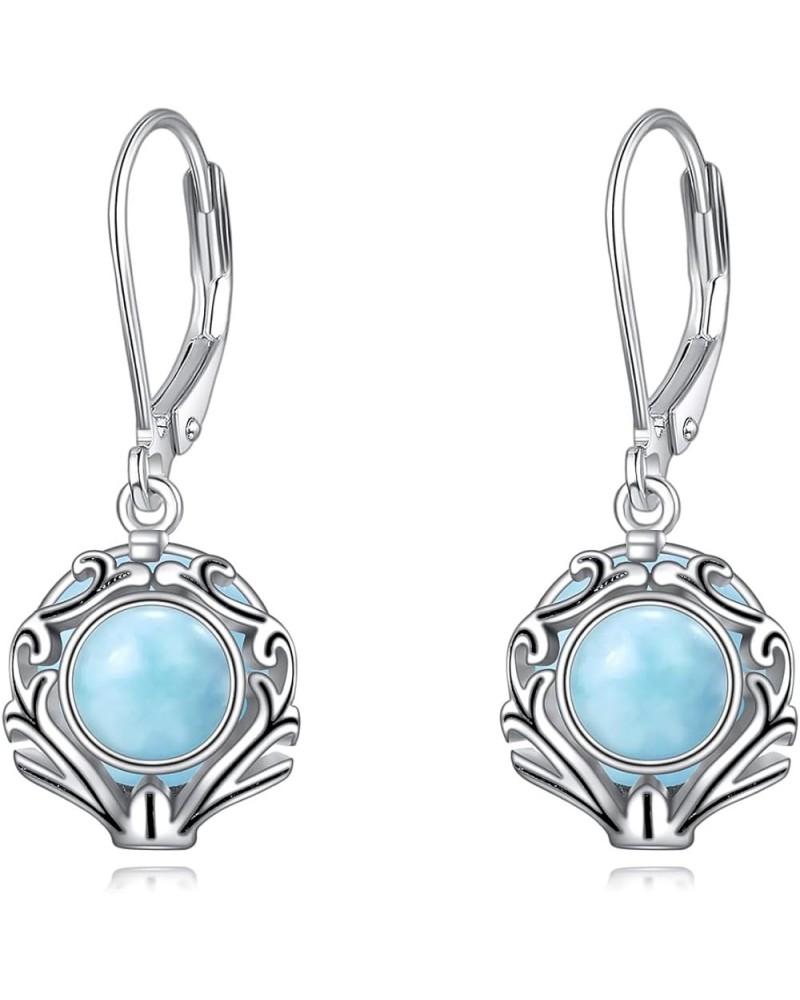 Gemstone Leverback Earrings Sterling Silver Dangle Drop Filigree Earrings for Women Girls Larimar $12.80 Earrings