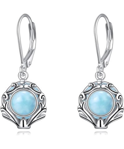 Gemstone Leverback Earrings Sterling Silver Dangle Drop Filigree Earrings for Women Girls Larimar $12.80 Earrings