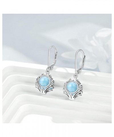 Gemstone Leverback Earrings Sterling Silver Dangle Drop Filigree Earrings for Women Girls Larimar $12.80 Earrings