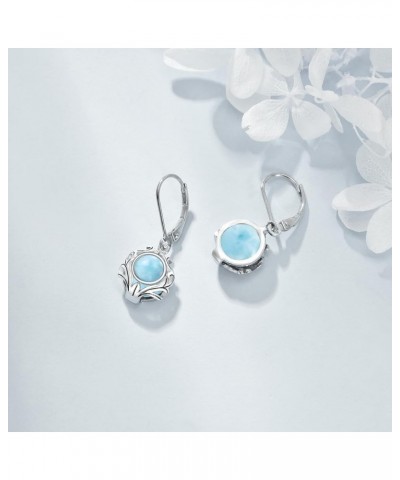 Gemstone Leverback Earrings Sterling Silver Dangle Drop Filigree Earrings for Women Girls Larimar $12.80 Earrings