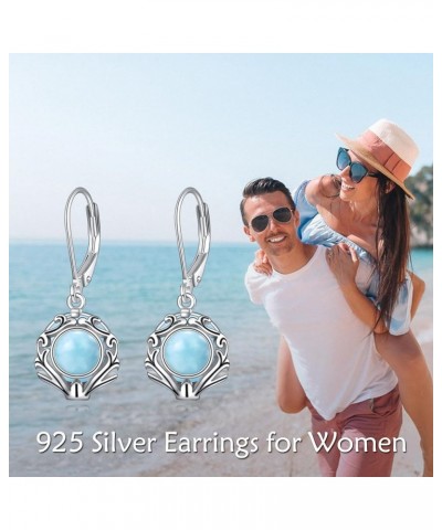 Gemstone Leverback Earrings Sterling Silver Dangle Drop Filigree Earrings for Women Girls Larimar $12.80 Earrings