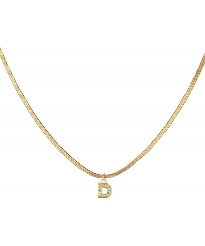 Dainty Initial Pendant Necklaces Stainless Steel Zircon Alphabet Herringbone Chain Necklace for Women Snake Chain Jewelry D $...