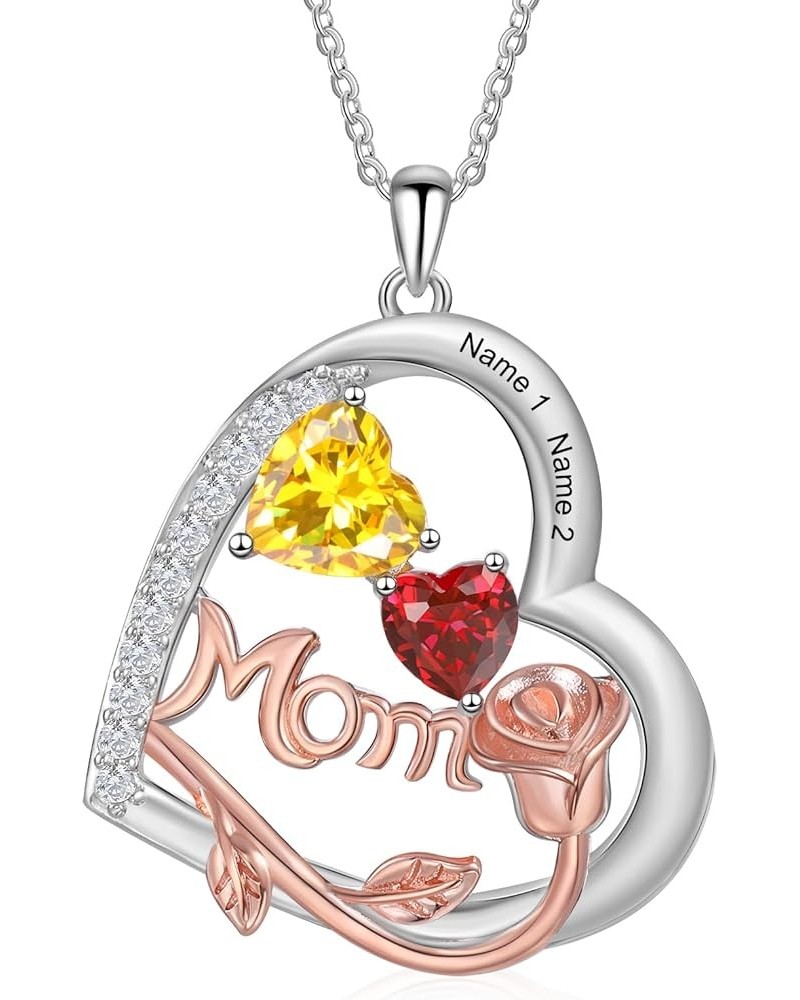 Personalized 4 Names Necklace for Mom Free Engraving Mother Daughter Love Heart Pendant Necklace with 4 Simulated Birthstones...