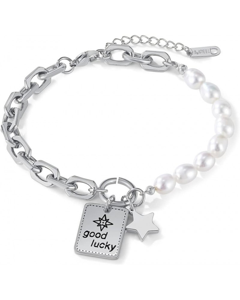 Bracelet for Women Dainty Pearl Bracelets Pearl Bracelets Charm Stainless Steel Bracelets silver $14.68 Bracelets