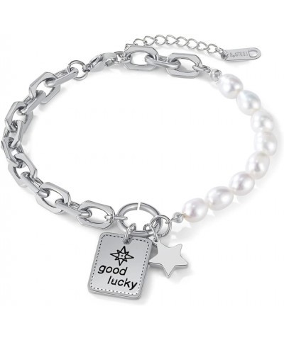 Bracelet for Women Dainty Pearl Bracelets Pearl Bracelets Charm Stainless Steel Bracelets silver $14.68 Bracelets