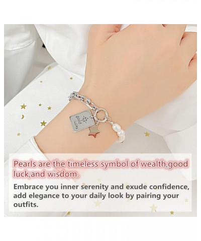 Bracelet for Women Dainty Pearl Bracelets Pearl Bracelets Charm Stainless Steel Bracelets silver $14.68 Bracelets