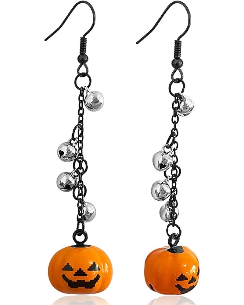 Handmade Halloween Hoop Earrings For Women Pumpkin Ghost Skull Dangle Drop Earrings for Girls With Gold Silver Bells Holiday ...