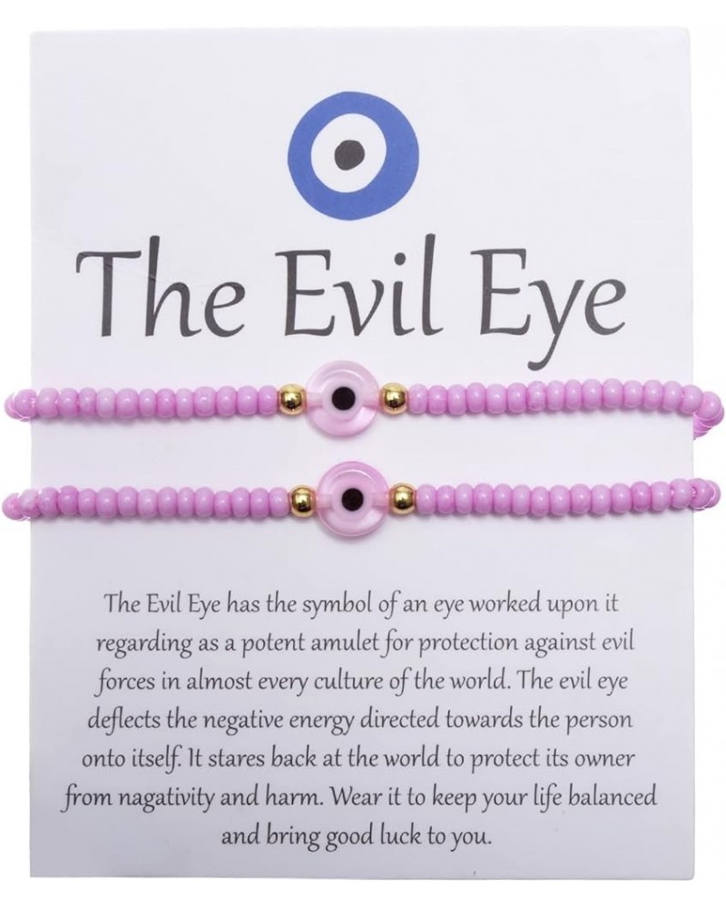 2Pack Evil Eye Bracelets for Women, Eye Bracelet for Protection for Women Men, Adjustable Mexican Ojo Bracelets for Men Pink ...