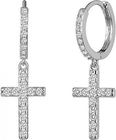 Gems & Jewels 2 Ct Round Cut CZ White Diamond Pretty Cross Shape Women's Drop & Dangle Earrings 14K White Gold Finish 925 Ste...