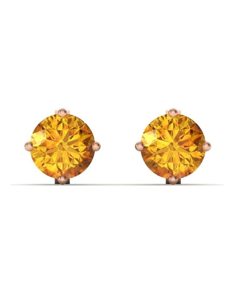 Natural and Certified Round Gemstone Solitaire Petite Earrings in 14K Solid Gold |0.61 Carat Earrings for Women Citrine 14K R...