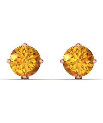 Natural and Certified Round Gemstone Solitaire Petite Earrings in 14K Solid Gold |0.61 Carat Earrings for Women Citrine 14K R...