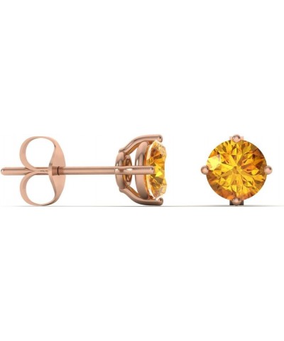 Natural and Certified Round Gemstone Solitaire Petite Earrings in 14K Solid Gold |0.61 Carat Earrings for Women Citrine 14K R...