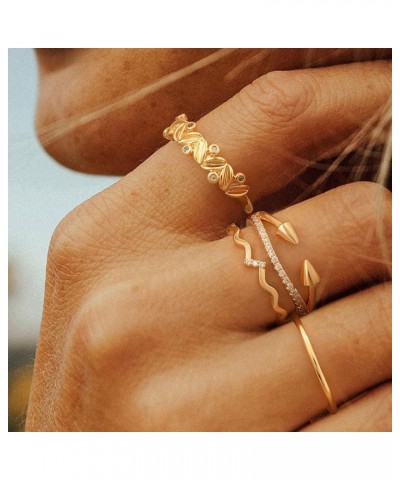 14K Gold Plated Rings for Women Trendy Stackable Chunky Ring Simple Hammered Twisted Braided Finger Jewelry Gifts for Teen Gi...