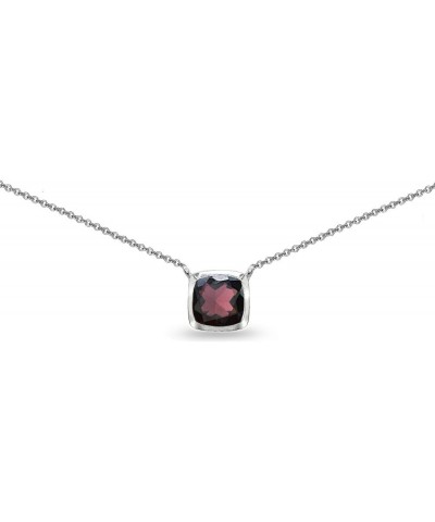 Necklace for Women Sterling Silver Genuine Created or Simulated Gemstone Bezel Cushion-Cut Solitaire Short Choker Jewelry for...