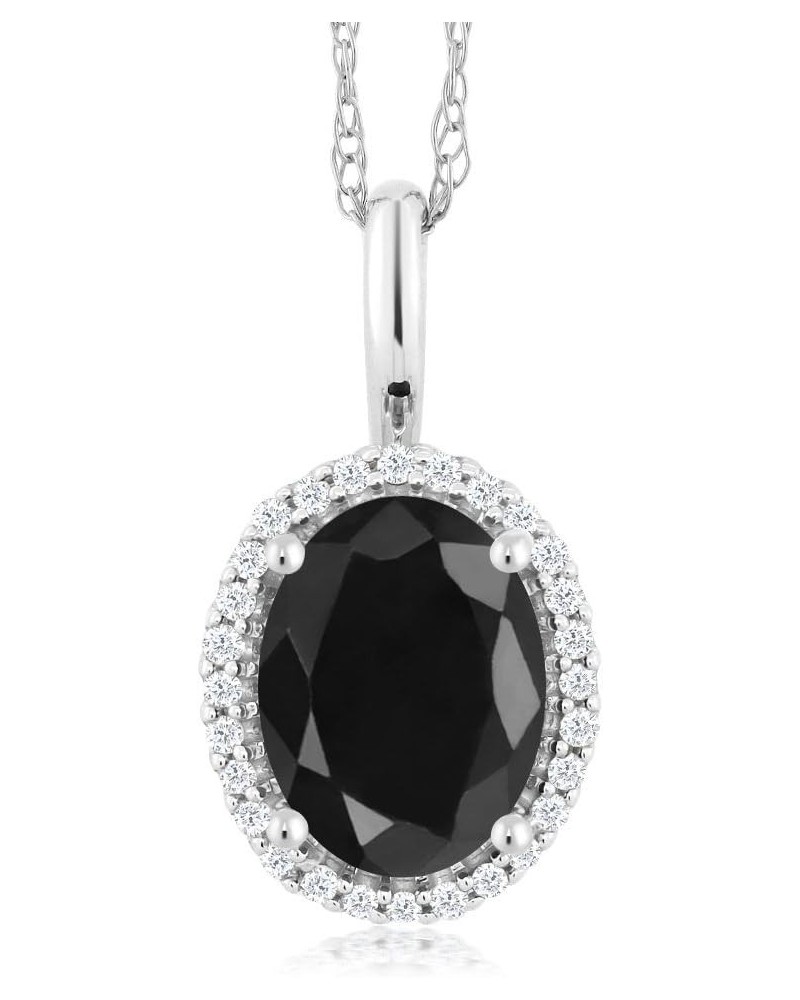 10K White Gold Blue Sapphire and Diamonds Halo Pendant Necklace For Women (1.79 Cttw, Oval 8X6MM, with 18 Inch Chain) black s...