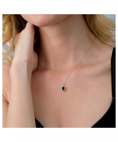 10K White Gold Blue Sapphire and Diamonds Halo Pendant Necklace For Women (1.79 Cttw, Oval 8X6MM, with 18 Inch Chain) black s...