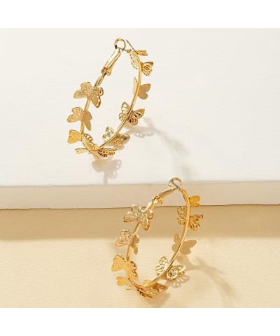 Butterfly Big Hoop Earrings Gold Monarch Butterfly Dangle Earrings Party Vacation Jewelry Gift for Women Girls Gold A $6.32 E...