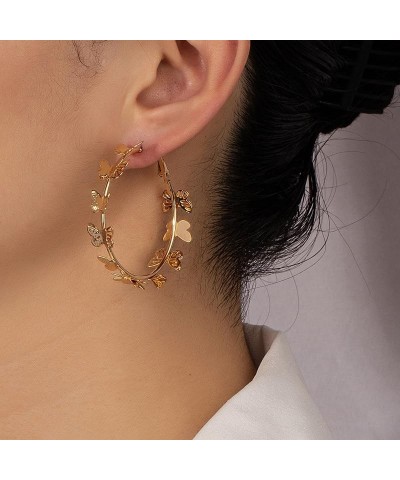 Butterfly Big Hoop Earrings Gold Monarch Butterfly Dangle Earrings Party Vacation Jewelry Gift for Women Girls Gold A $6.32 E...