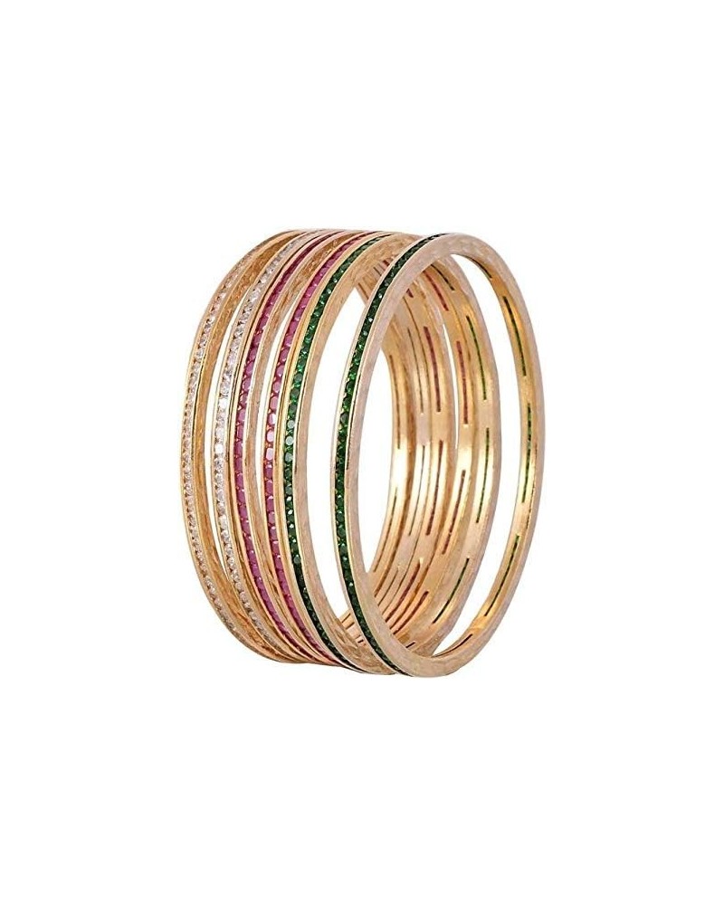 Gold Plated Red Green White Multi Cubic Zirconia Indian Bangles Bracelets Wedding Bride Jewelry For Women Multi 2.6 $18.15 Br...