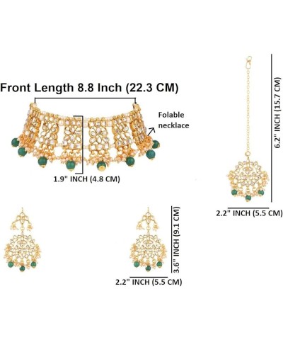 Indian Jewelry Set Traditional Kundan Crystal Faux Pearl Choker Necklace Dangle Earring Maang Tikka Head Chain Bollywood Wedd...