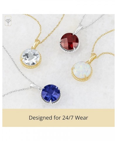 14k Yellow Gold Roped Halo Gemstone Round Pendant Necklace for Women 6mm Solitaire Birthstone with 18 Inch Cable Chain White ...