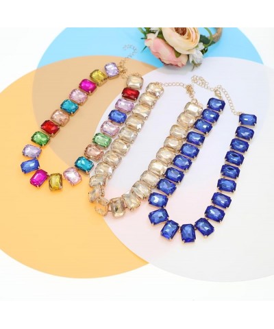 Crystal Rhinestone Choker Collar Necklace For Women Colorful Gemstones Neck Chain Trendy Sparkly Statement Piece Crystal Rhin...