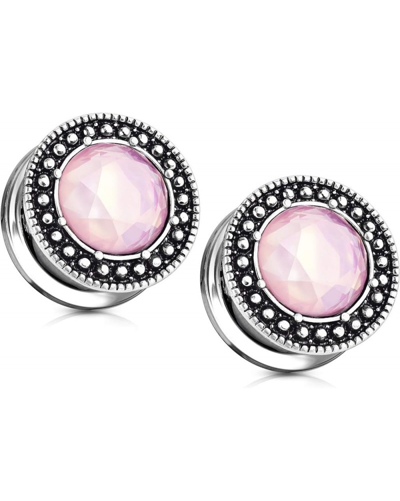 Pink Crystal Shield Front Design Antique Silver Plated Screw Fit Plugs, Sold as a Pair 12mm (1/2") $9.66 Body Jewelry